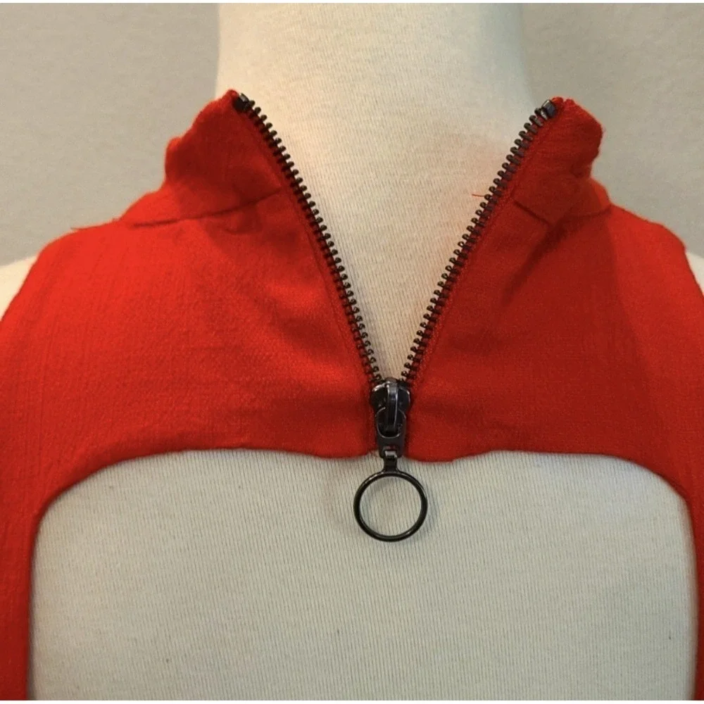 NEW FREE PEOPLE Red Orange Kitty Kat Back CutOut High Neck Aline Dress SIZE XS - Picture 5 of 9